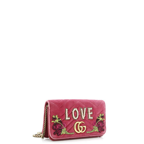 Gucci Mini GG Marmont Chain Flap Bag Embroidered Matelasse Velvet